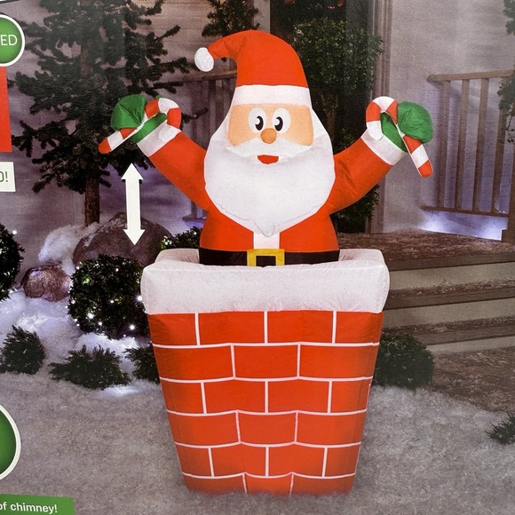 Gemmy NEW 5 Ft Santa In Chimney Lighted Animated Airblown...